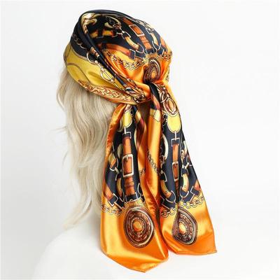 Satin Silk Chain Pattern Scarf: Stylish 90cm Color-Matching Shawl & Sunscreen Headscarf