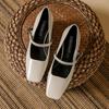 Fashion Mary Jane Leather Shoes Spring and Autumn New French Square Toe High Heels Retro One-piece Belt Shallow Mouth Single Shoes Women