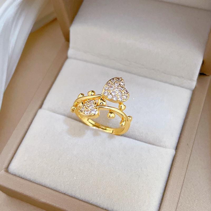 Real Gold Full Diamond Love Zircon Personalized Opening Adjustable Light Luxury Jewelry Japanese Ring Couple Ring