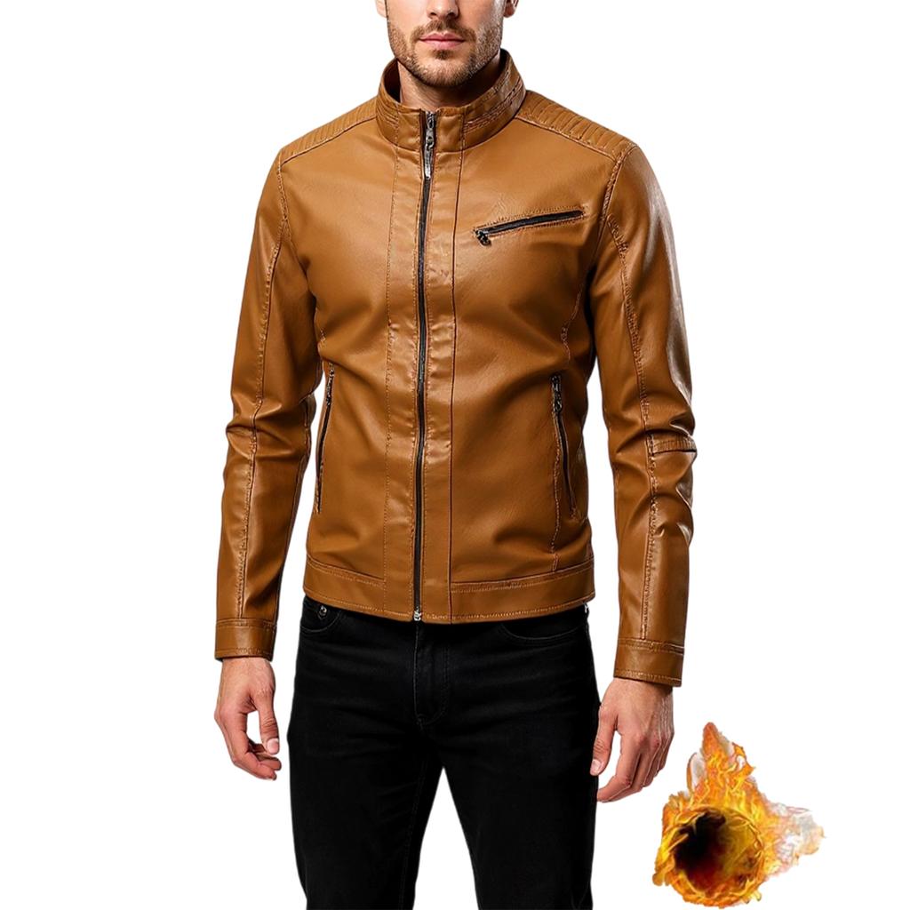 Men's Leisure Standing Collar Adding Fleece Style Locomotive Leather Jacket Jacket Coat