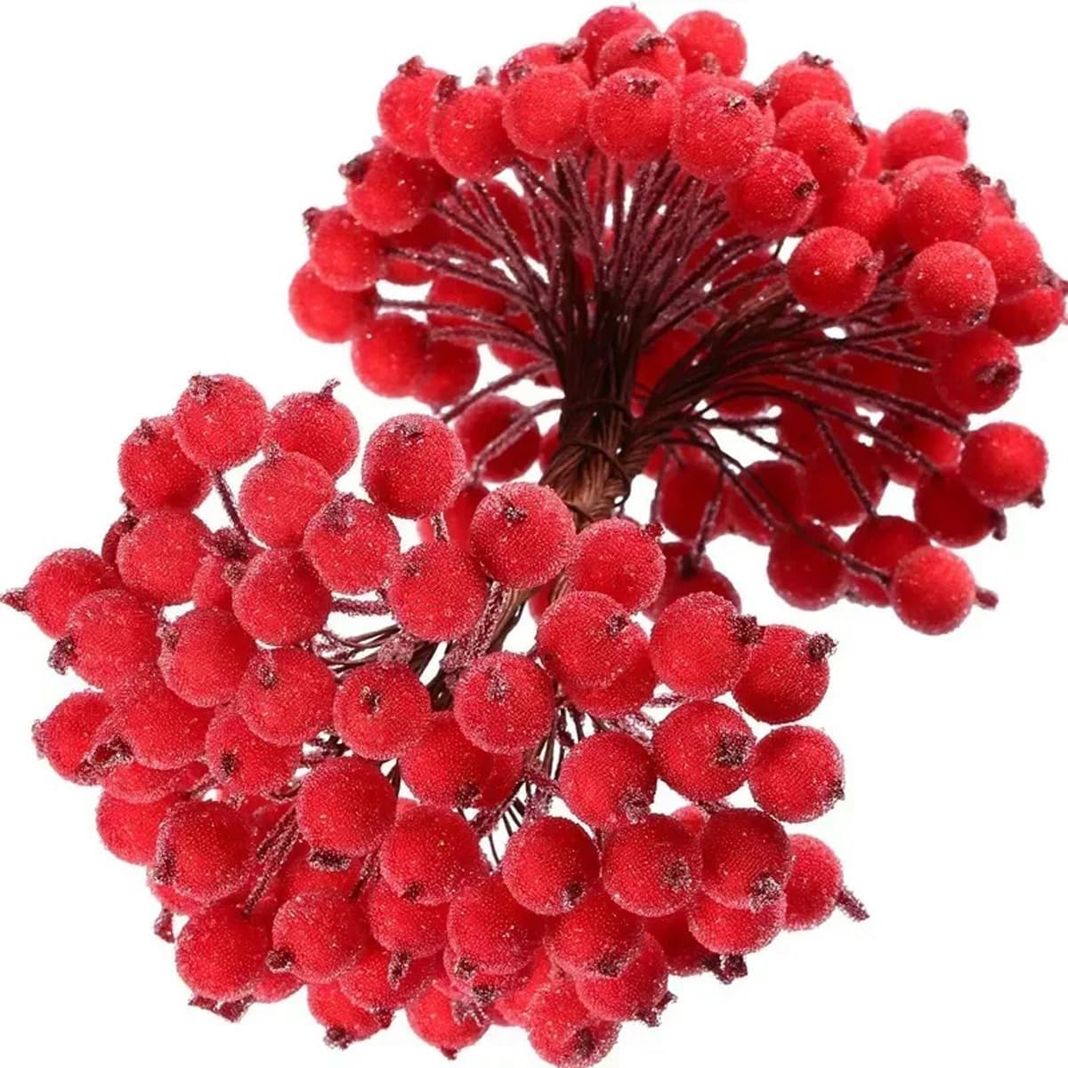 

Artificial Frosted Holly Berry Double Head Mini Berry Bouquet Red Berries Flower Christmas Fake Fruit Cherry Stamen DIY Craft 20pcs(1 bunch) красный