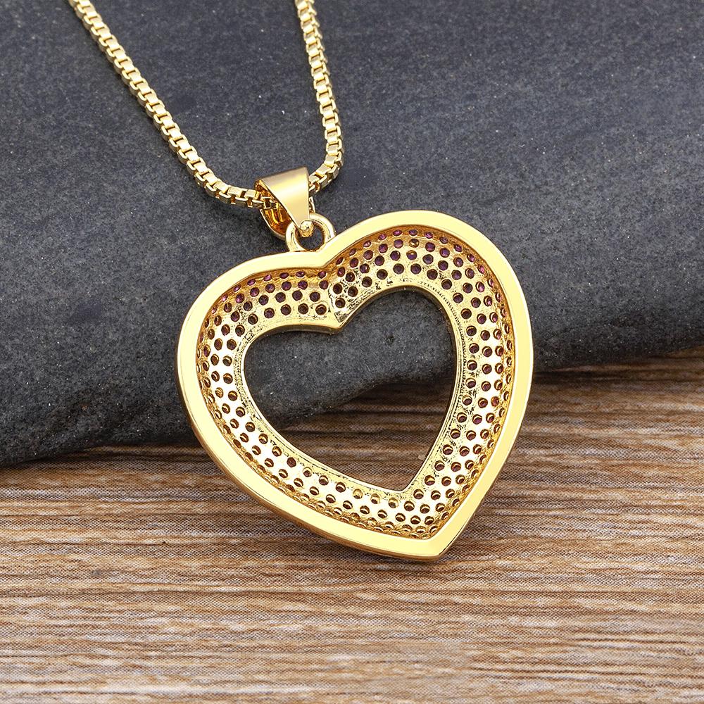 Nidin Top Quality 4 Colors Heart-Shaped Hollow Crystal Zircon Pendant Link Chain Necklace Women's Charm Jewelry Anniversary Gift