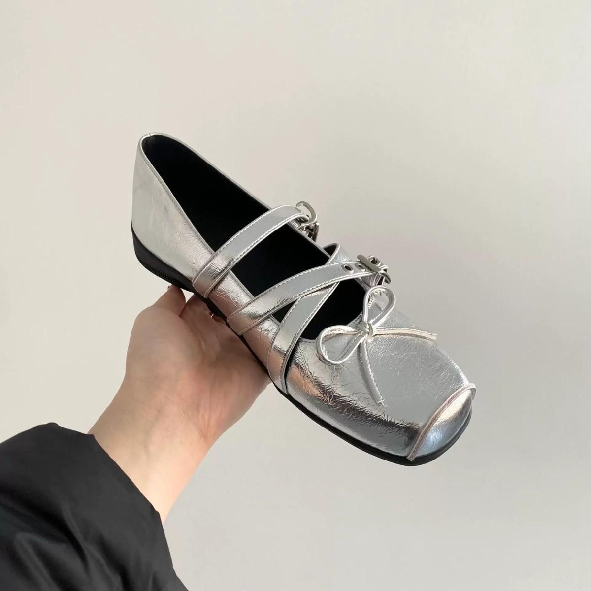 

Summer new flat-bottomed bow light-mouth single shoes women s retro Mary Jane shoes women s 40 фиолетовый