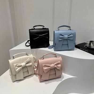 Women's Fashion Solid Color Small Backpack Elegant Bow Decor PU Leather Handheld Bucket Shoulder Bag For Outdoor Travel CLE
