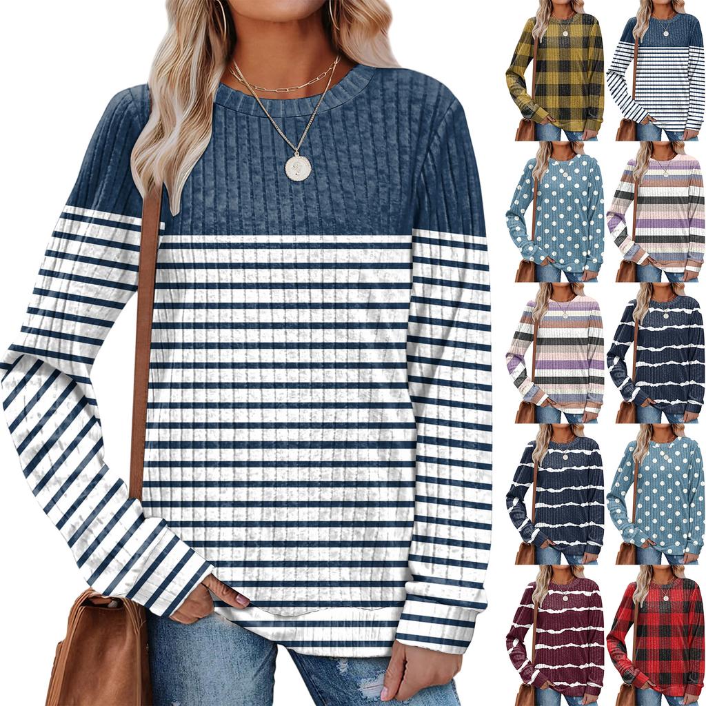 Fashionable Women's Long Sleeved Gradient Floral Print Lightweight Sweater With Loose Round Neck Top