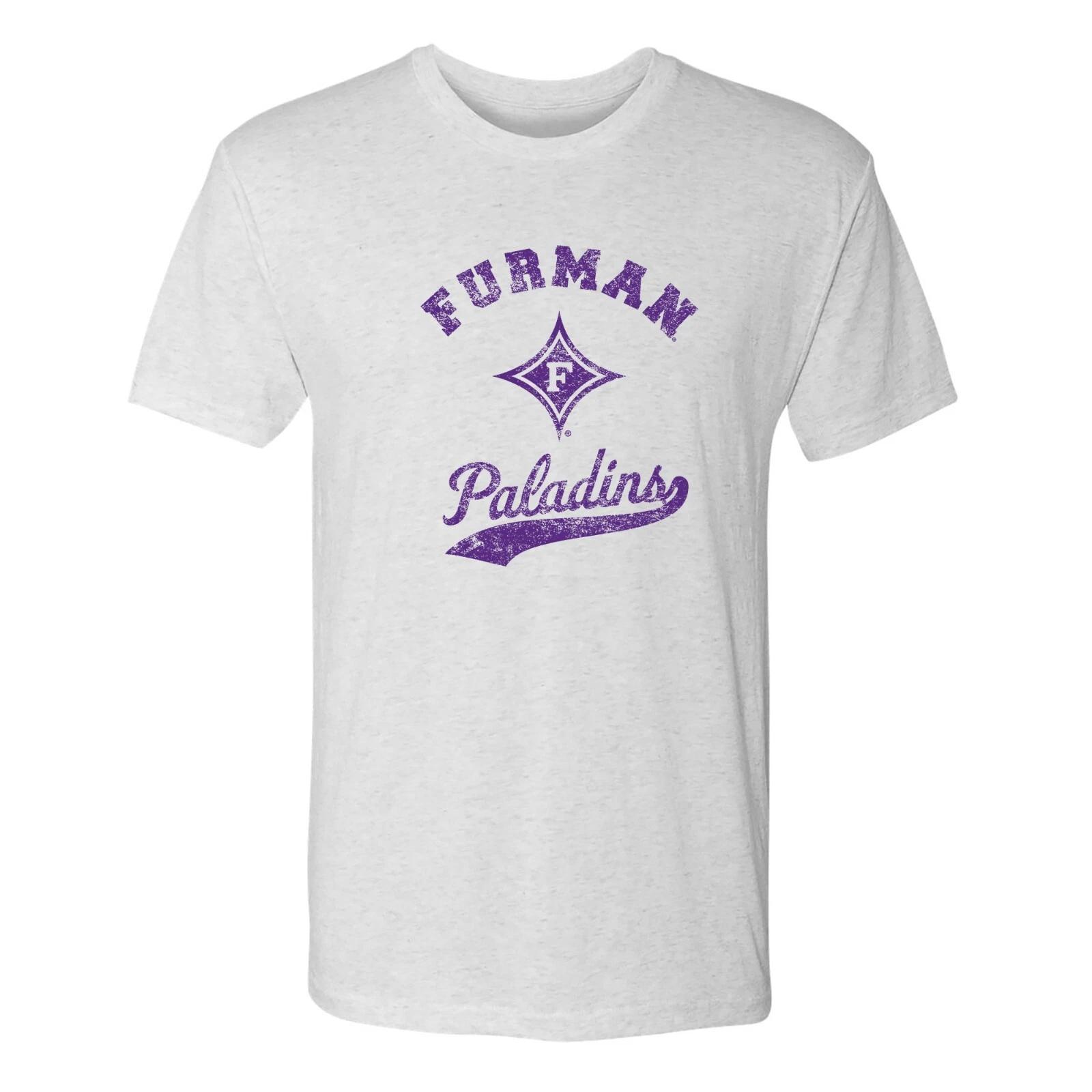 Furman Retro Script Triblend T-Shirt - Heather White M