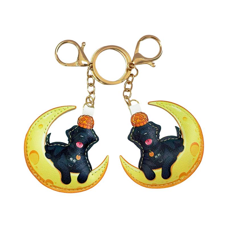 Double-Sided Leather Dog Keychain - Creative Puppy Cartoon Design for Mid-Autumn Festival