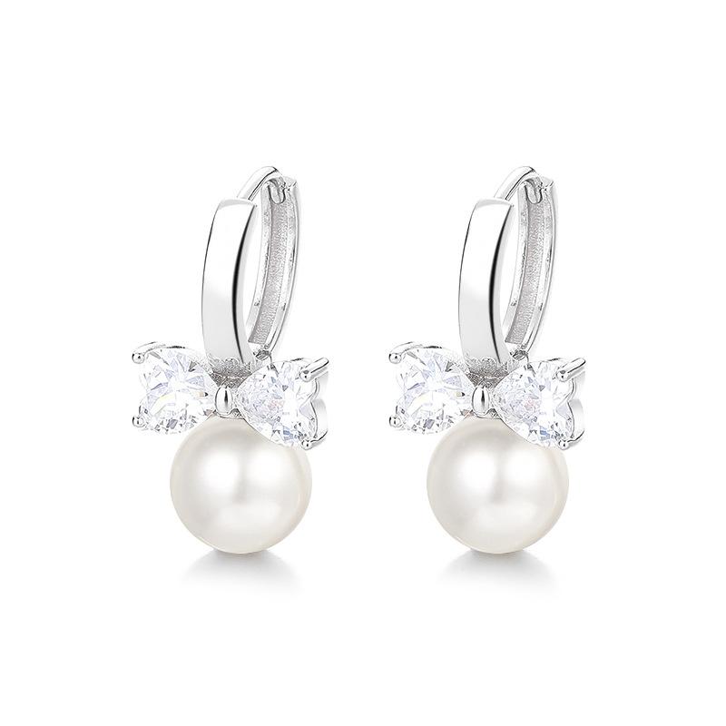 Bow Zircon Ear Buckle Tide High-End Temperament Bead Earrings Tide Design Stud Earrings