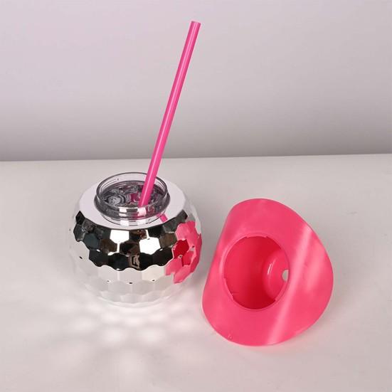 1 Set 600ml Straw Cup with Lid Ball Shape Leak-proof Creative Flash Disco Cowboy Hat Wine Glasses Cup Bar Supplies