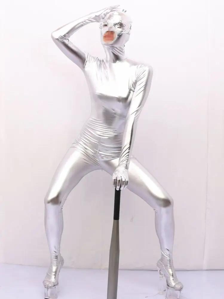 S-5XL Unisex Catsuit Cosplay Piele Sintetică PU Zentai Degete Bodystocking Fermoar Deschidere Între Picioare Bodysuit Colanți Leotard Conjoined