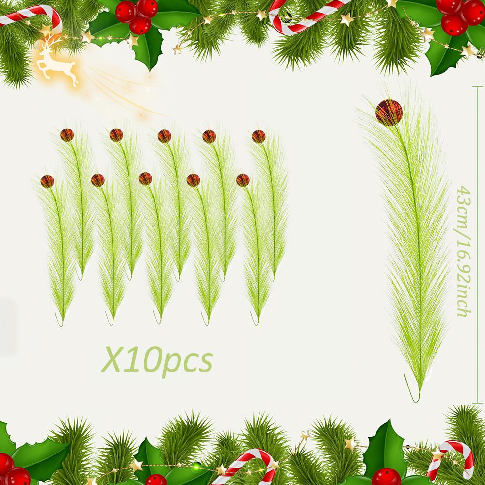 

10Pcs Christmas Tree Decorations Picks with Red Ball Xmas Artificial Green Stems Christmas Home Wreath Craft Decoration Supplies зелёный
