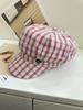 Retro blue plaid beret female face small literary style painter hat octagonal cap cap