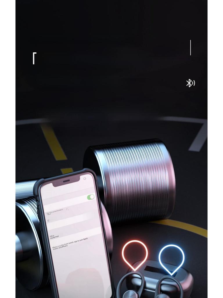 R200tws Sport Bluetooth 5.3 Ohrbügel-Headset mit schweißresistentem Design & LED-Anzeige.