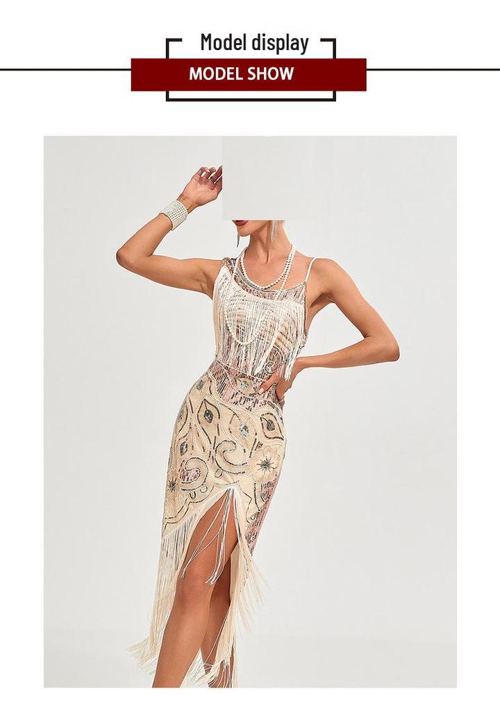 1920s Retro Sequin Tassel Midi Evening Dress