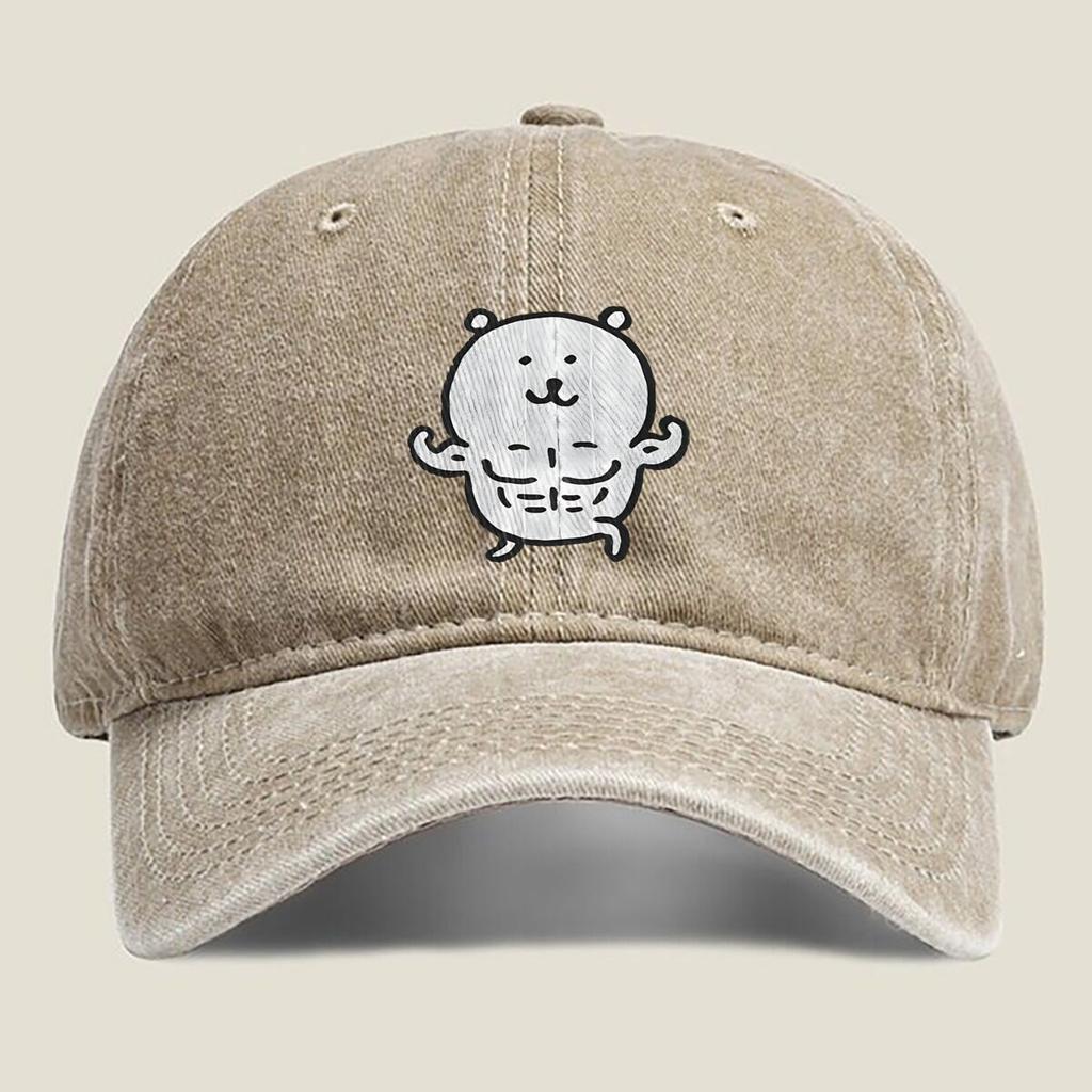 Muscular Bear Illustration Fashion Washed Baseball Cap Hat Outdoor Activities