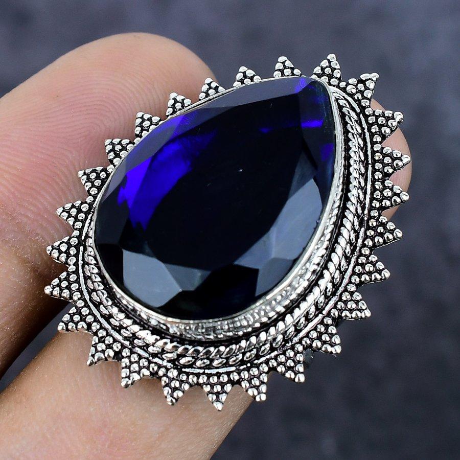 Natural Blue Topaz Gemstone 925 Sterling Silver Jewelry Ring Size 8 i0s89