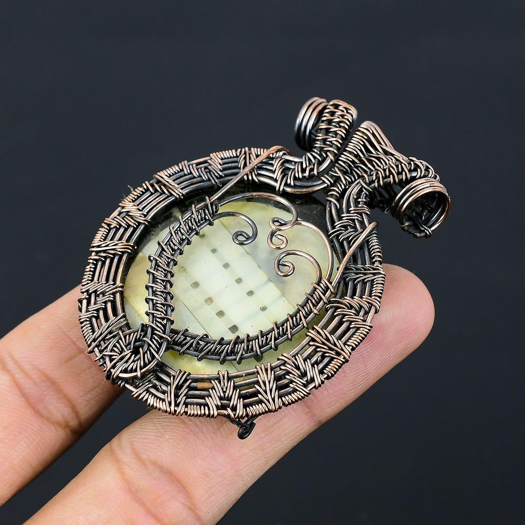 Natural Mother Of Pearl Gemstone Handmade Copper Wire Wrap Pendant 2.56" P3q21