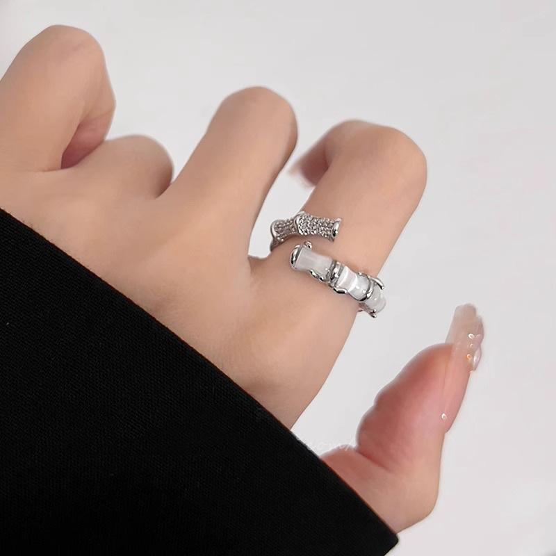 Bamboo Geometric Luxurious Ring For Women Stylish Adjustable Copper Finger Jewelry Trendy Piece Fashion
