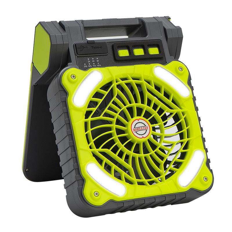Solar-Powered Portable Camping Fan with USB Charging and LED Light