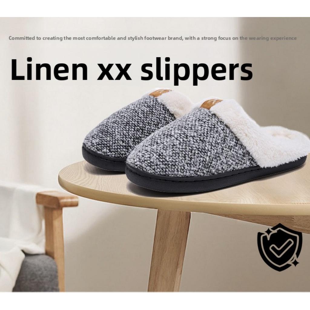 Dark Colored Fur Slippers for Women, Autumn and Winter Indoor Cotton Slippers for Home Warmth, Thick Soled Slippers for Men