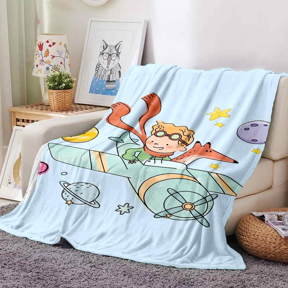 Coperta Stampata Tema Il Piccolo Principe - Perfetta per Divano, Letto, Viaggio e Uso Esterno | Lavabile in Lavatrice, Accogliente e Resistente.