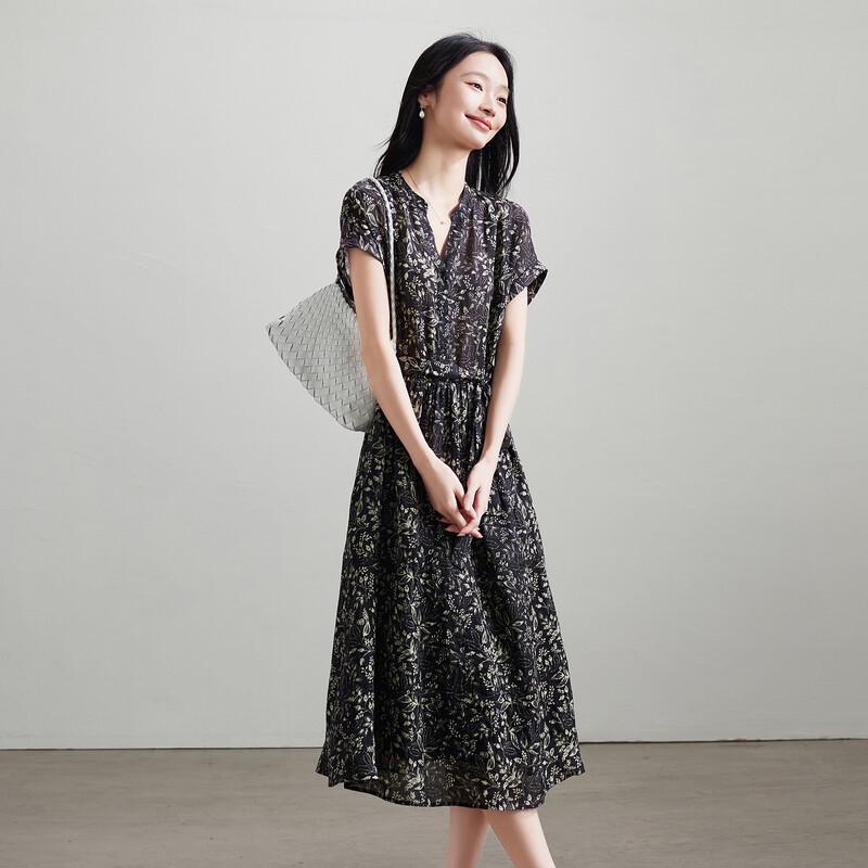 SOFSIL Women s Retro Print Ramie V-Neck Dress XL чёрный