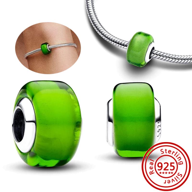 

925 copper Round Beads White Red Green Murano Glass Black Blue Red Zircon Sparkling Charm Fit Pantaro Bracelet Fine Zircon Gift 3mm-4mm