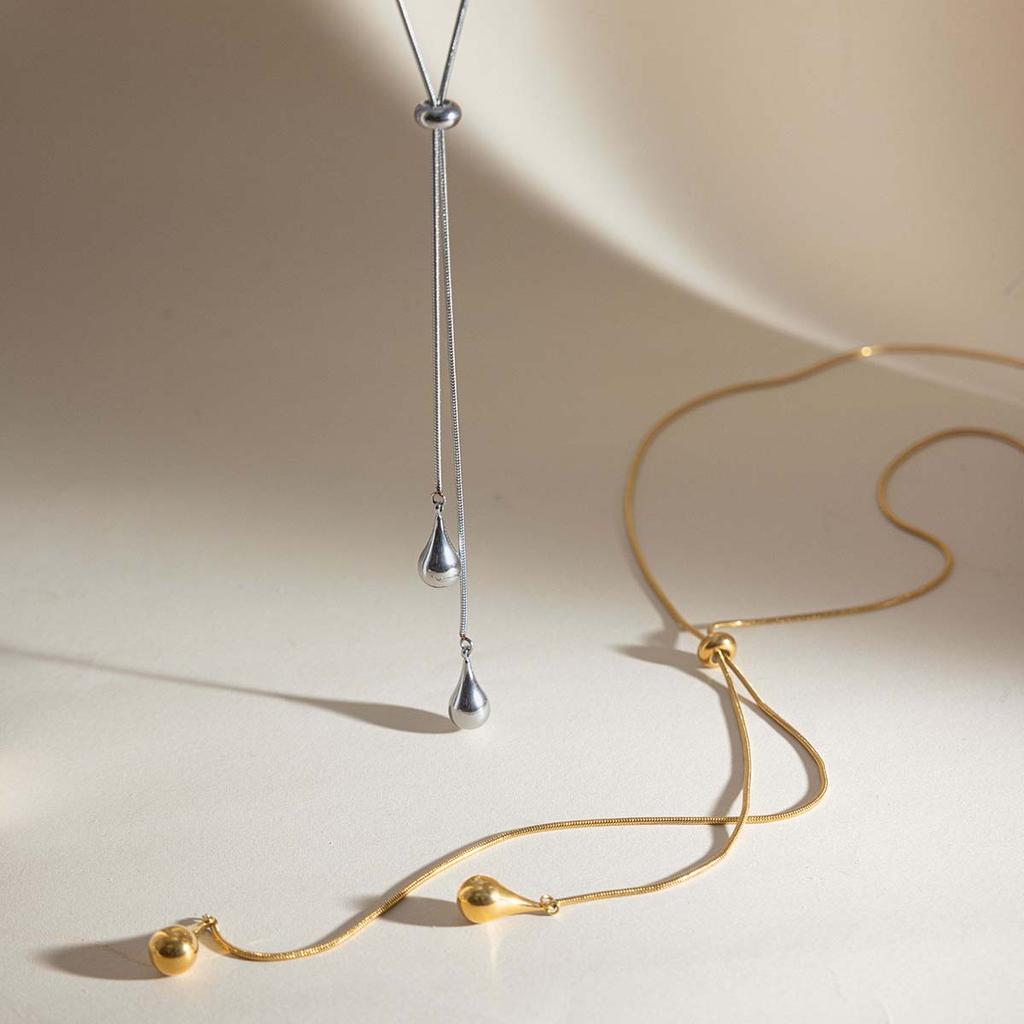 Youthway Minimalist Water Drop Pendant Necklace For Women Adjustable Snake Chain 18K Gold PVD Plated Stainless Steel Necklace
