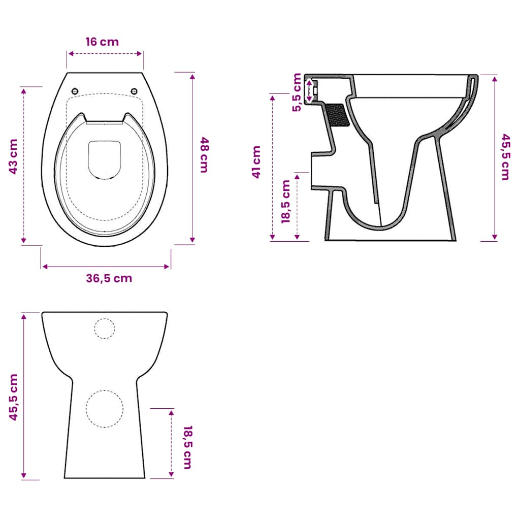 Vas de toaletă fără bază 7 cm Înălțime suplimentară Soft Close Ceramic Negru