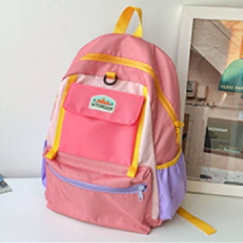 Kids Color Blocking Casual Backpack With Contrasting Stitching School Travel Use