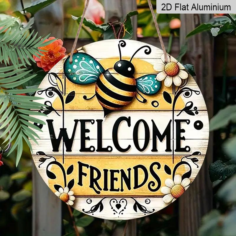 

2D Flat Aluminum Sign Bee and Flower-Themed Decorative Item 7.87 Inches X 7.87 Inches Perfect for Bee Festival-themed Farmhouses, Markets, Gardens 1pc