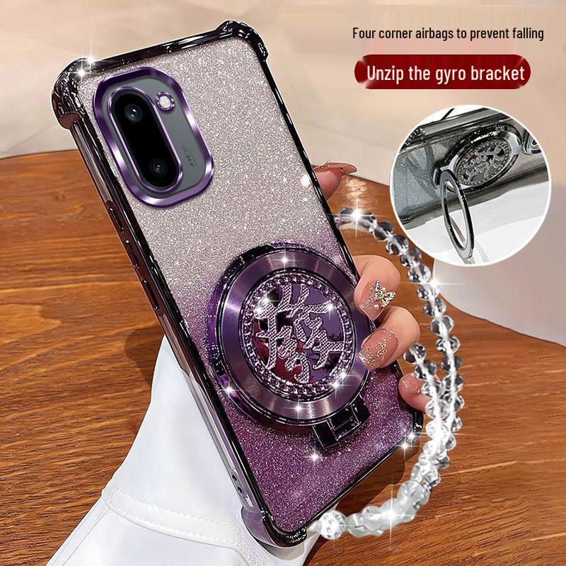 OnePlus ACE6T Phone Case: Full Coverage Mirror with Rotating Stand & Bracelet for OnePlus 15 - Creative, Internet Celebrity Style