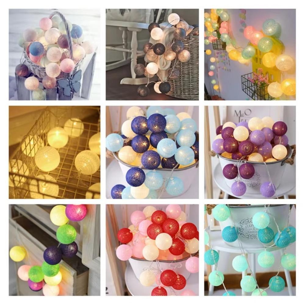 Colorful LED Cotton Ball String Lights 10/20 LED Cotton Ball Lamp  Christmas Easter Outdoor