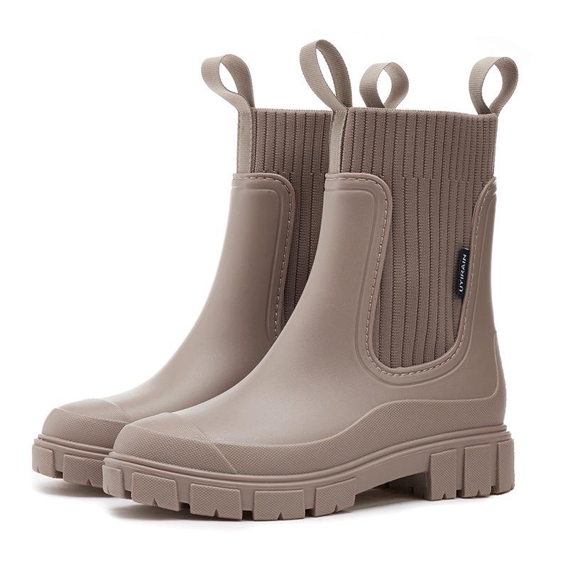 Women's Non-Slip Chelsea Mid-Calf Fly-Knit Rain Boots