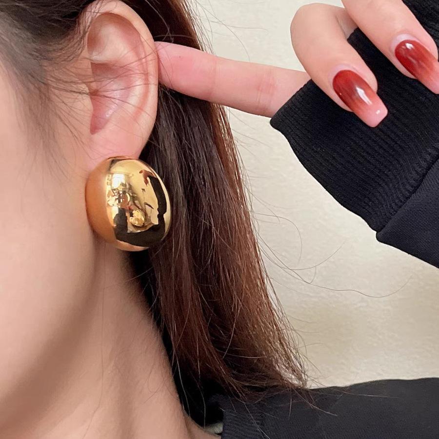 Punk Fashion Geometric Half Metal Big Ball Round Stud Earrings for Women Girls Party Accessories
