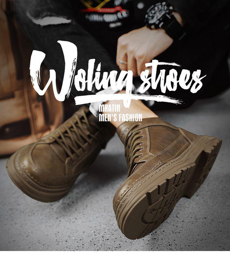 2025 Men's Winter Fleece-Lined Casual Leather Martin Boots - Mid-Top Autumn Work Shoes