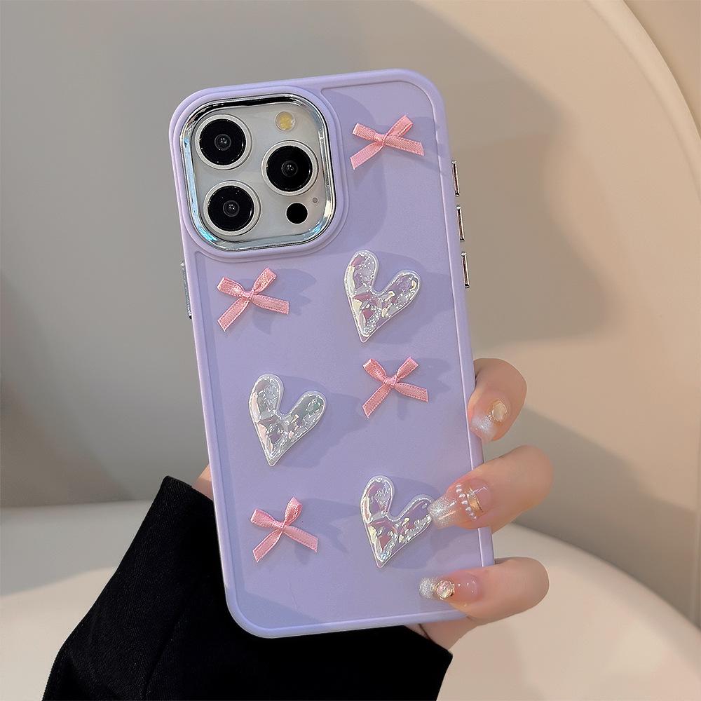 Gentle Love Bow 16promax Mobile Phone Case Iphone17 Three Dimensional 11 Suitable for Apple 13 Temperament 14 Soft