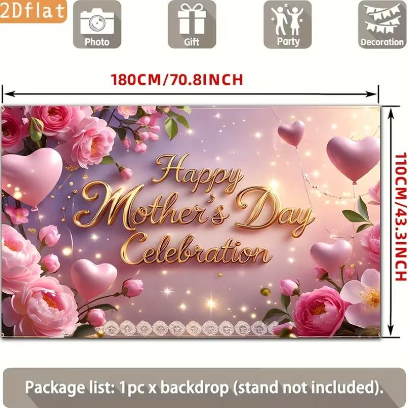 2D "Happy Mother's Day Celebration" Backdrop, 2D Flat Floral Background for Mother's Day Event Decoration