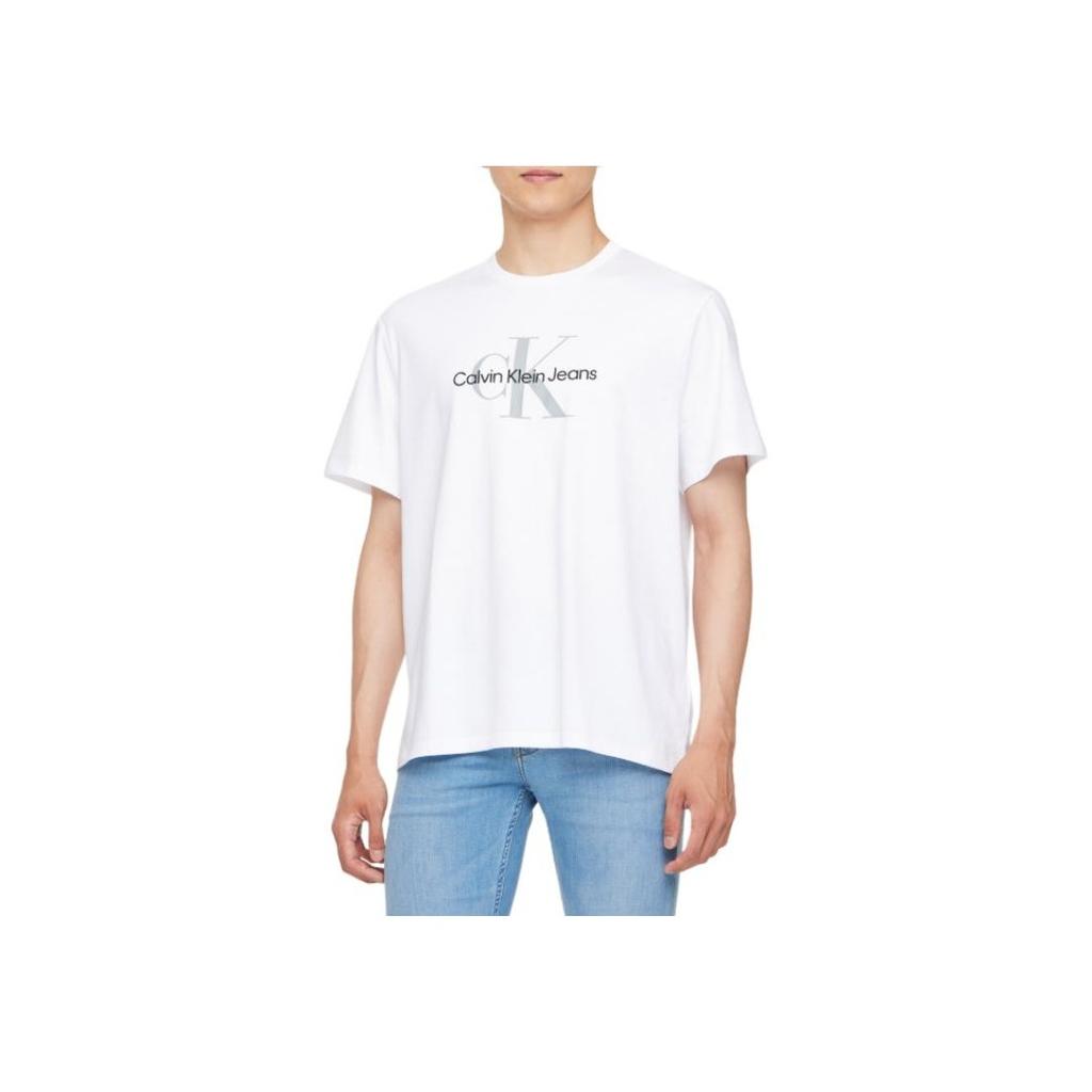 Calvin Klein Jeans Letter Embroidery Comfortable Crew Neck Short Sleeve T-Shirt Men Tops White 40EM289-YAA