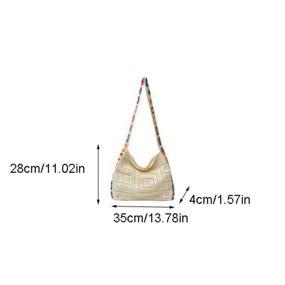 Soft Solid Color Knitted Shoulder Bag Bohemian Hollow Crochet Tote Bag Large Capacity Woven Shopping Handbag Girls