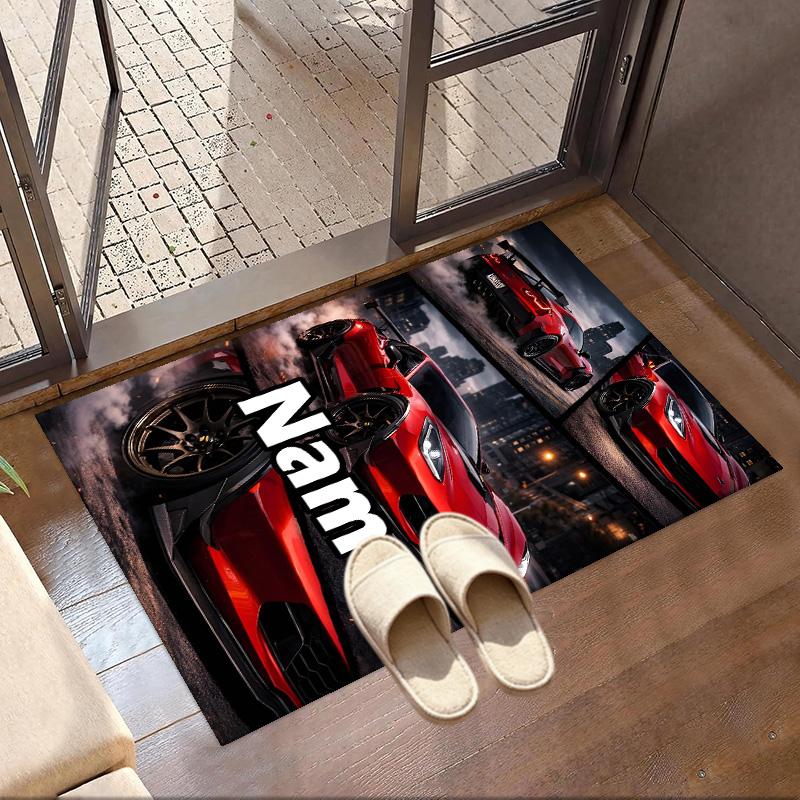Custom Name Personalized Chevrolet Corvette Print Carpet, Versatile Home Decor Rug, for Playroom, Apartment, Balcony, Entryway, Hallway Gift