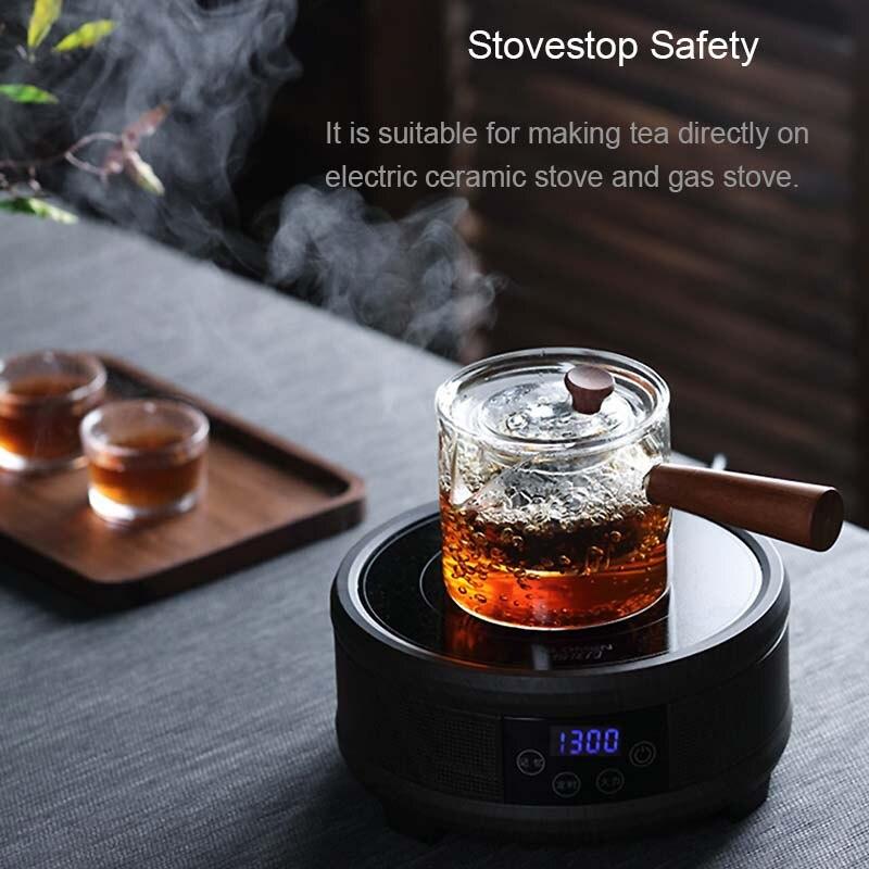 Teiera in vetro da 500 ml con infusore, filtro, bollitore, manico in legno, set da ufficio