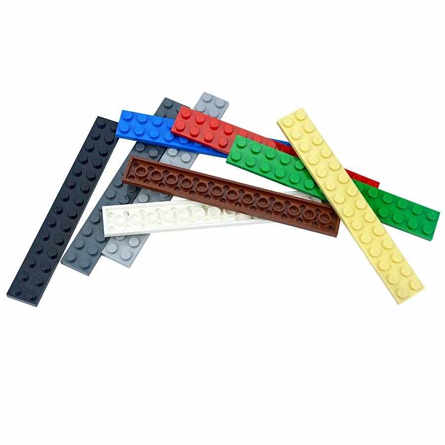 12Pcs Technical Plate 2x14 Dots Long Thin Building Block Bricks Compatible with 91988 DIY Toys
