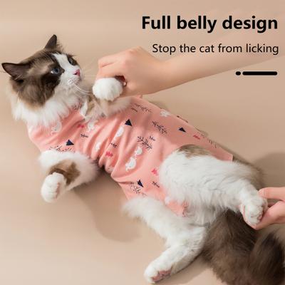 Cartoon Print Cat Recovery Suit Elastic Neck Back Bandage Breathable Cat Onesie Surgery