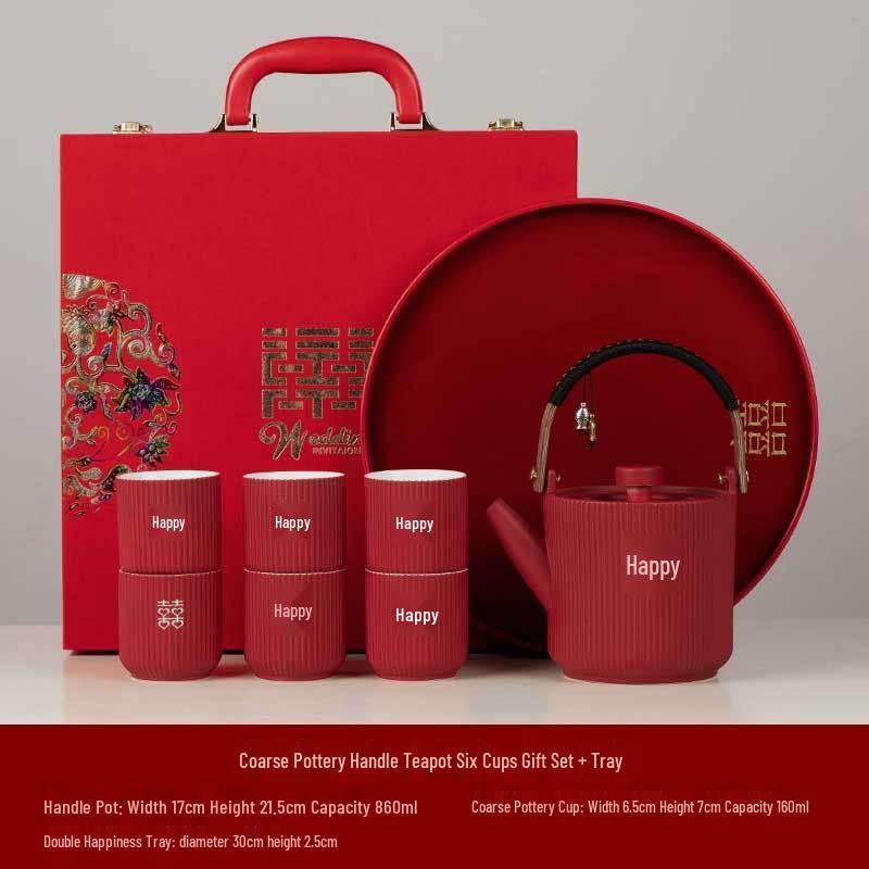 Wedding Tea Set: Teacups & Teapot Gift for Newlyweds, Perfect for Tea Ceremony, Toasting, & Dowry Souvenir