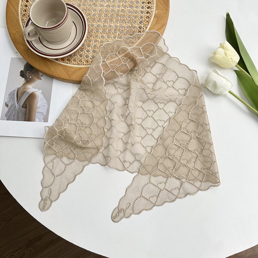 

Heart Pattern Triangular Scarf Retro Hair Ribbon Versatile Lace Scarf Women s Accessory