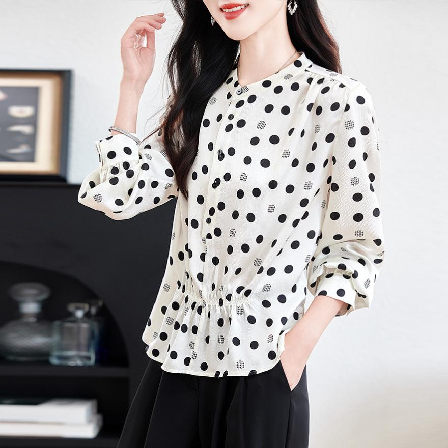 Silk Polka Dot Shirt Women's Spring and Summer New Printed Shirt Mulberry Silk Top
