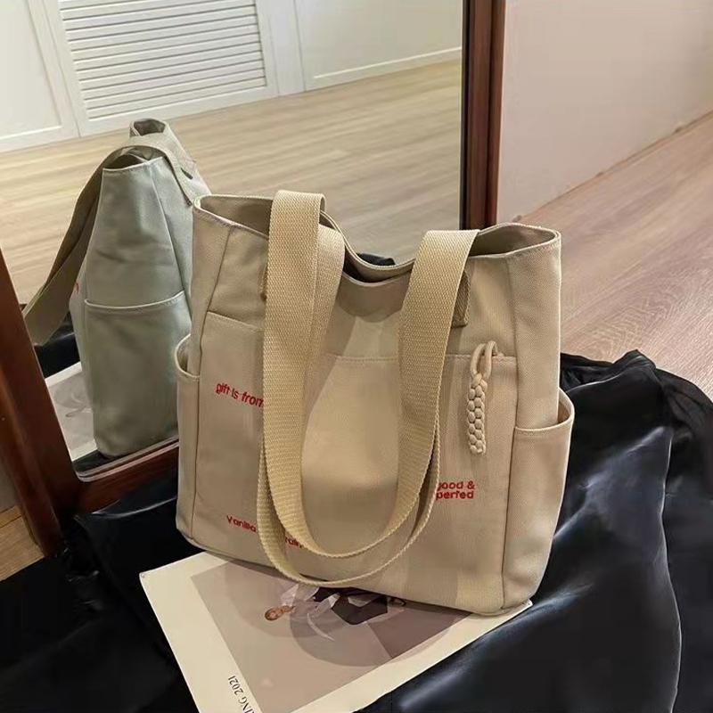 

Модная повседневная холщовая сумка с мультяшной буквой, универсальная сумка-тоут, сумка для бенто хаки