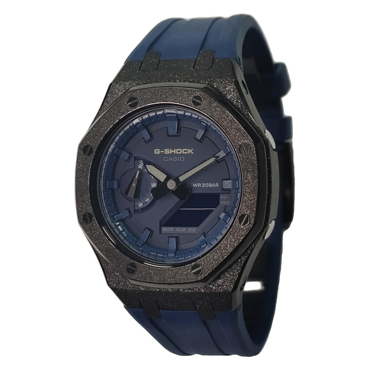 

CASIO Custom Collection Electronic Movement Fluoroelastomer Strap Watch Men s Watches Blue Dial GA-2100FR-3A(Watch3--) Dark Blue Strap
