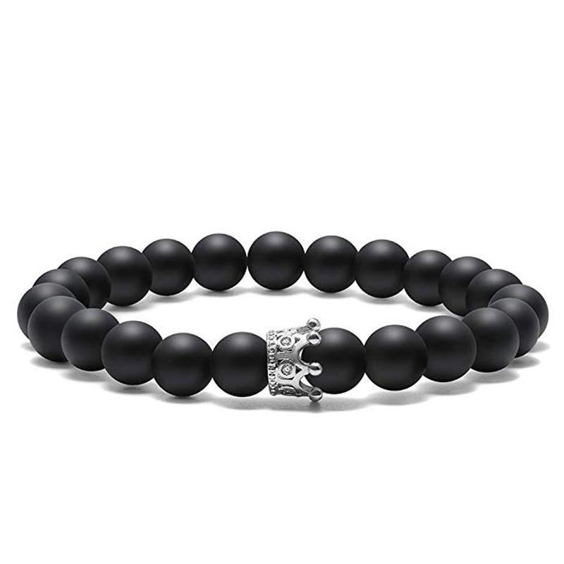 JYL TS Bracelet Crown Couple Natural Beads Enhances Dignity & Relationship Joy frosted красно-коричневый